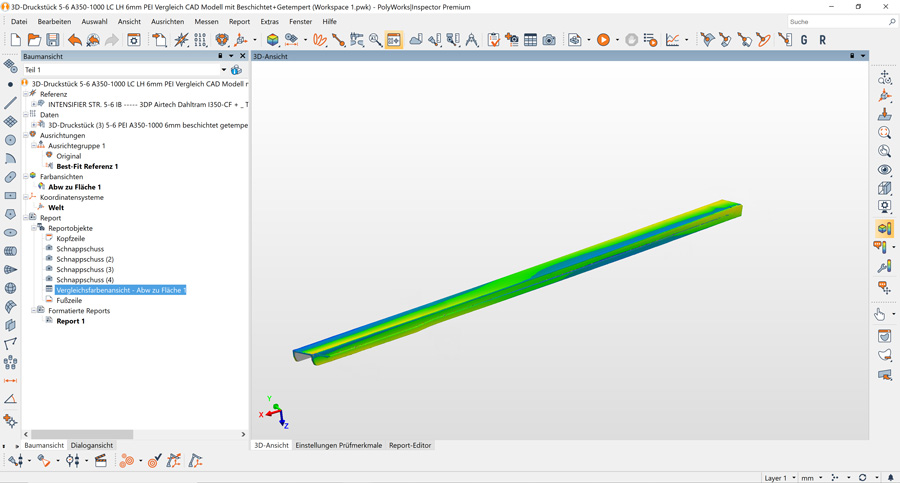 Una schermata di PolyWorks di un componente aerospaziale scansionato con MetraSCAN 3D.