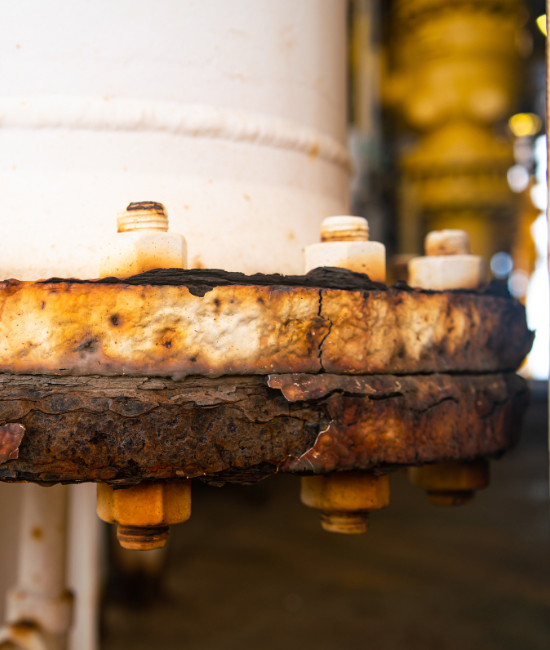 Rust damage and corrosion on a pipeline
