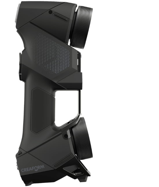 Side view of the Creaform HandySCAN 3D scanner, showcasing its ergonomic design and precision-engineered components.