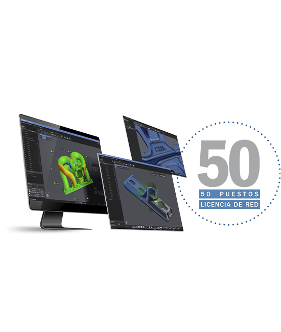 Digital screens showcasing the Academia software package, featuring a 50-seat network license