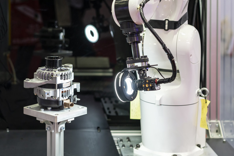 Visual Inspection system using white light to measure a small part on a platform
